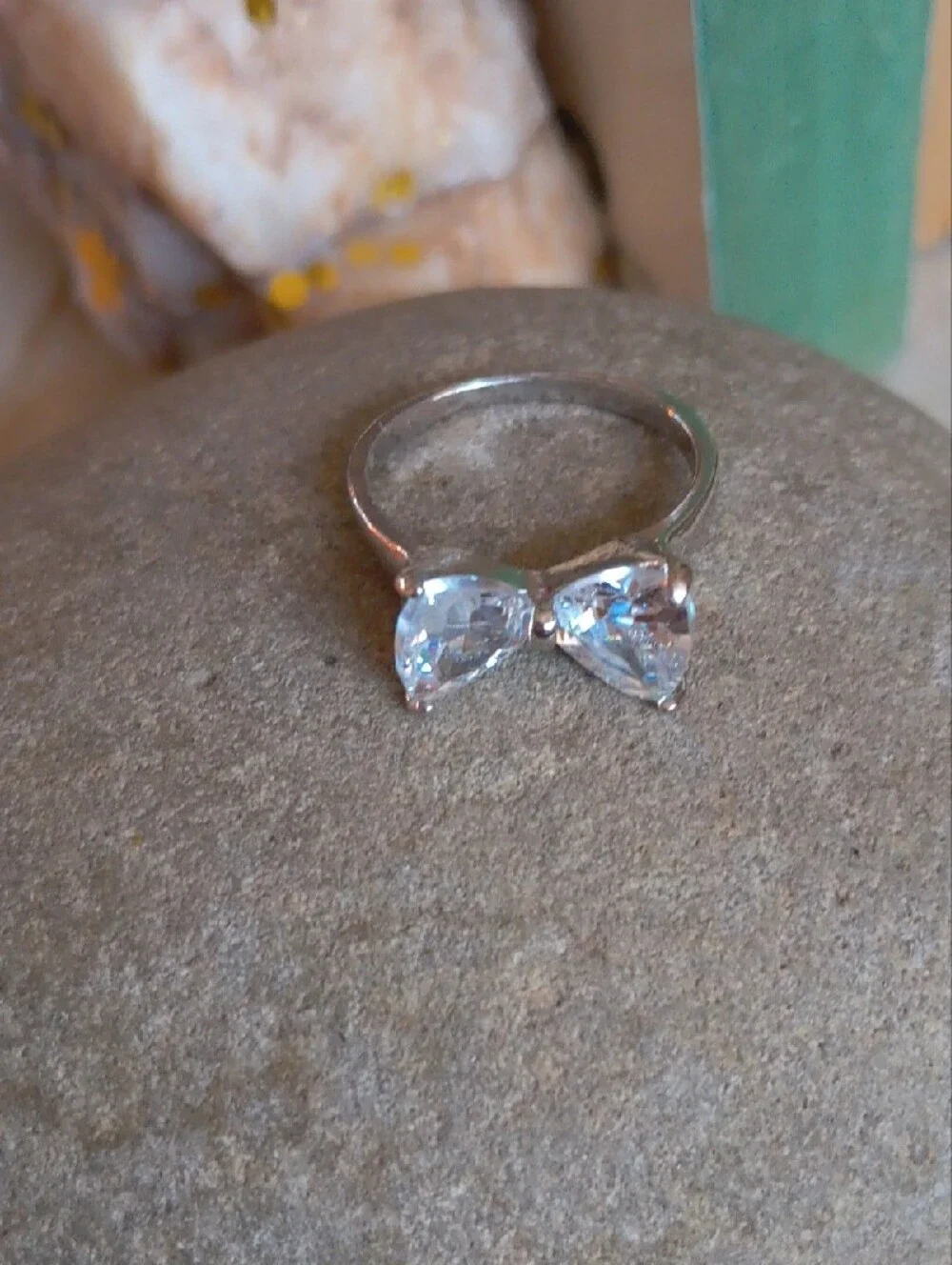 Sterling Silver Trillion Cut CZ Bow Ring